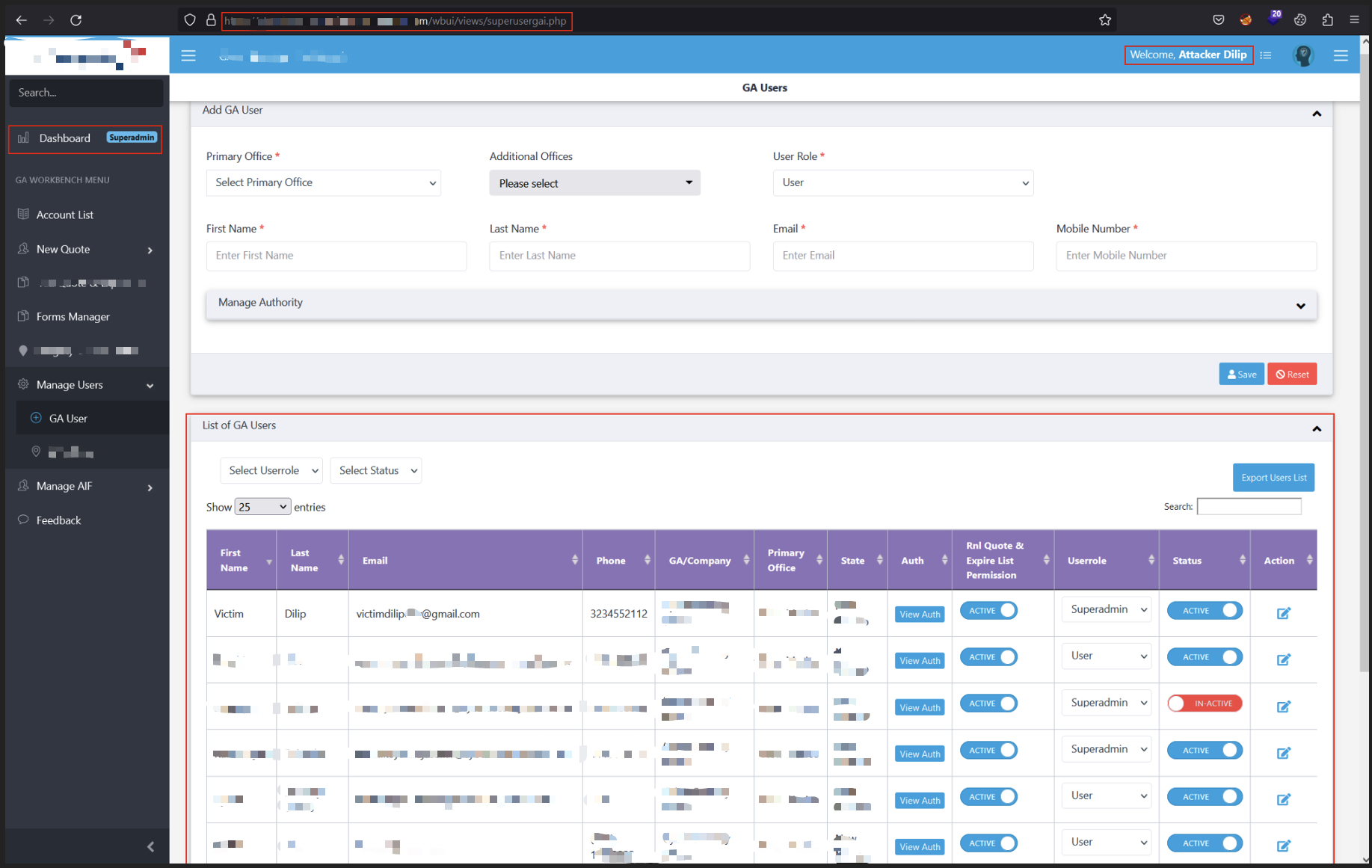 SuperAdmin dashboard