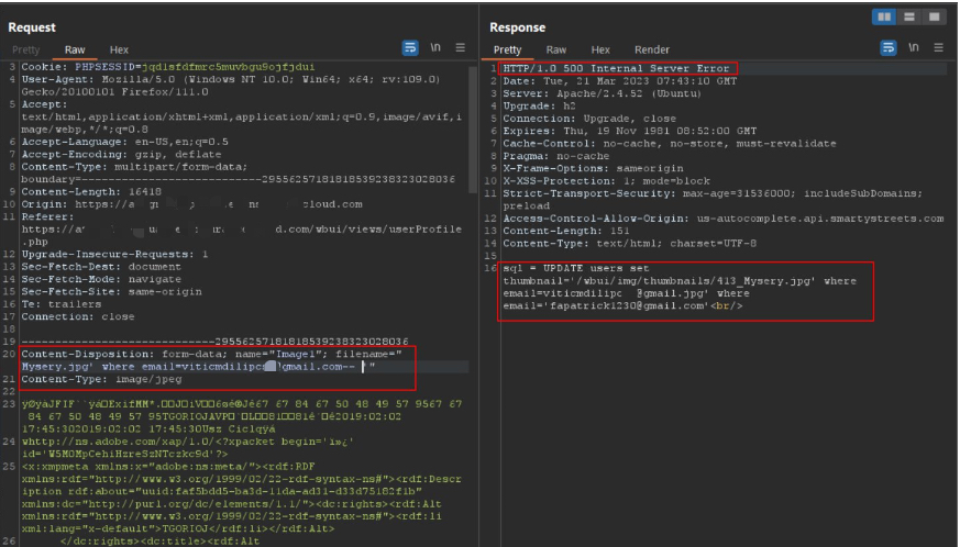 Server response showing failure or unusual response
