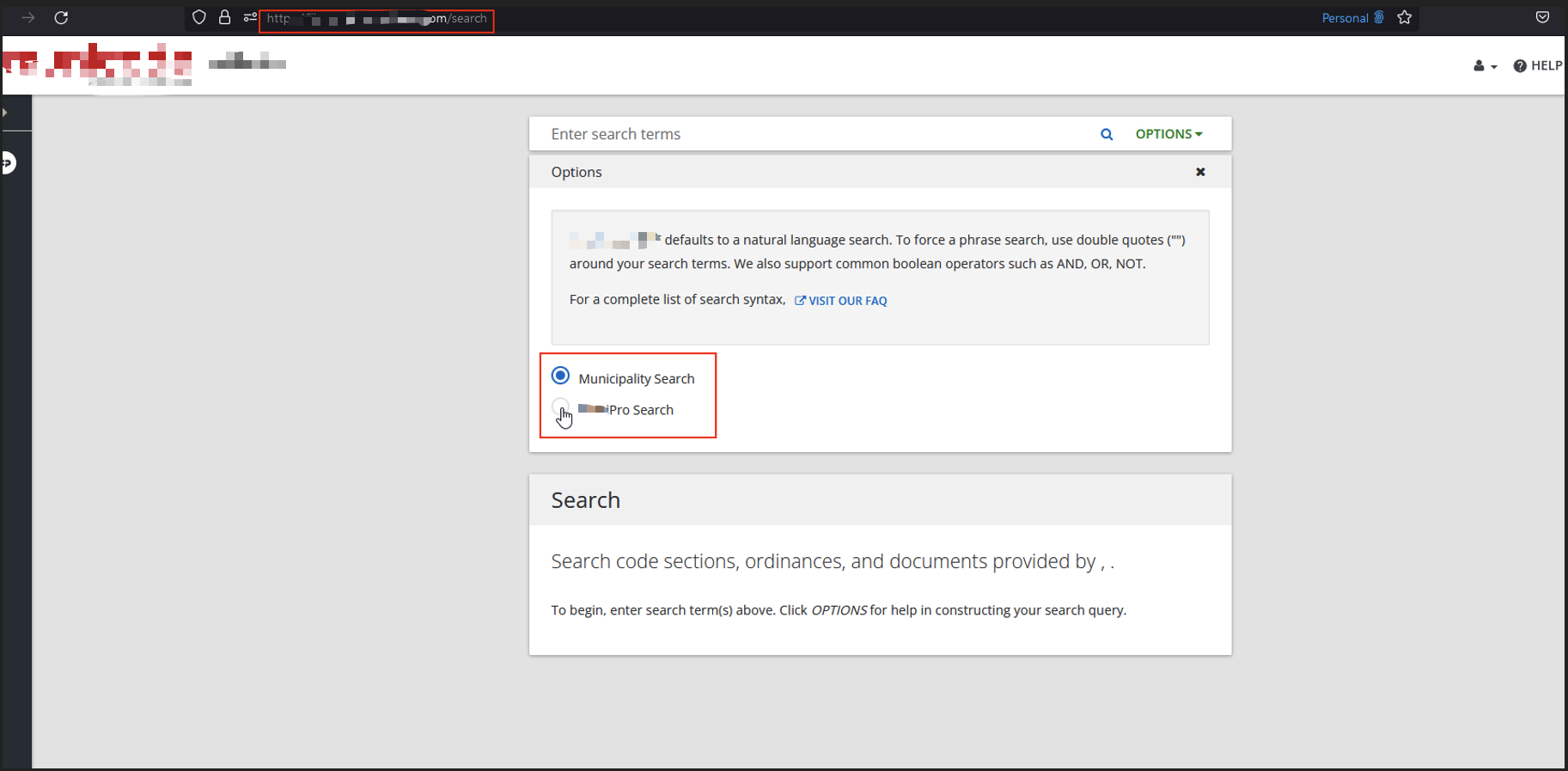 Pro search disabled interface
