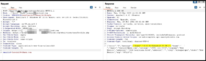 Second-order injection revealing @@version via an endpoint