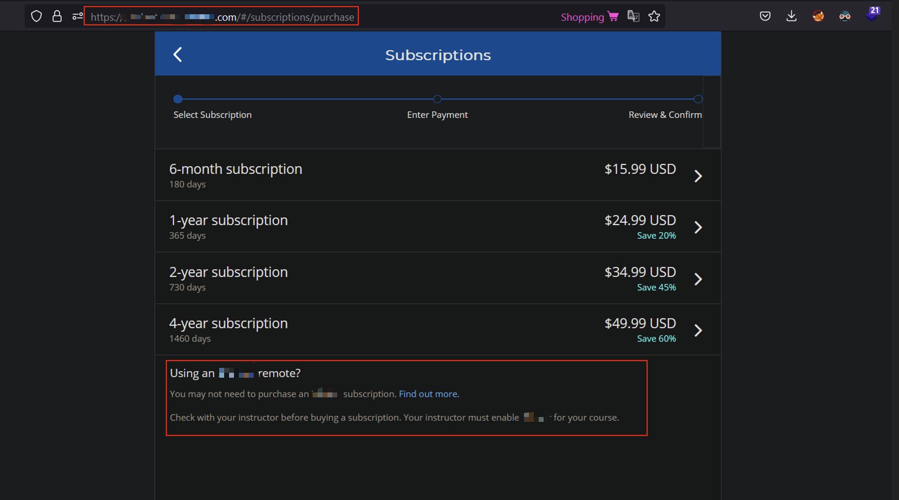 Subscription options before exploit