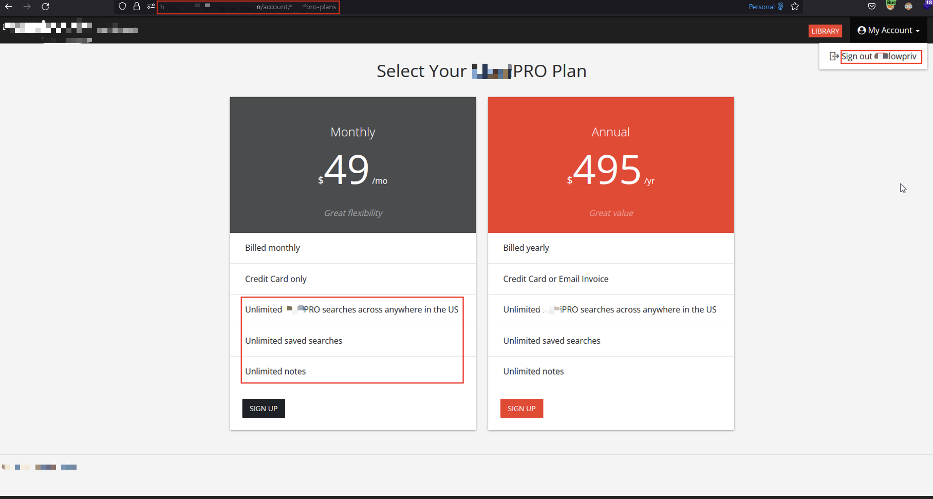 Subscription page showing Pro-level access